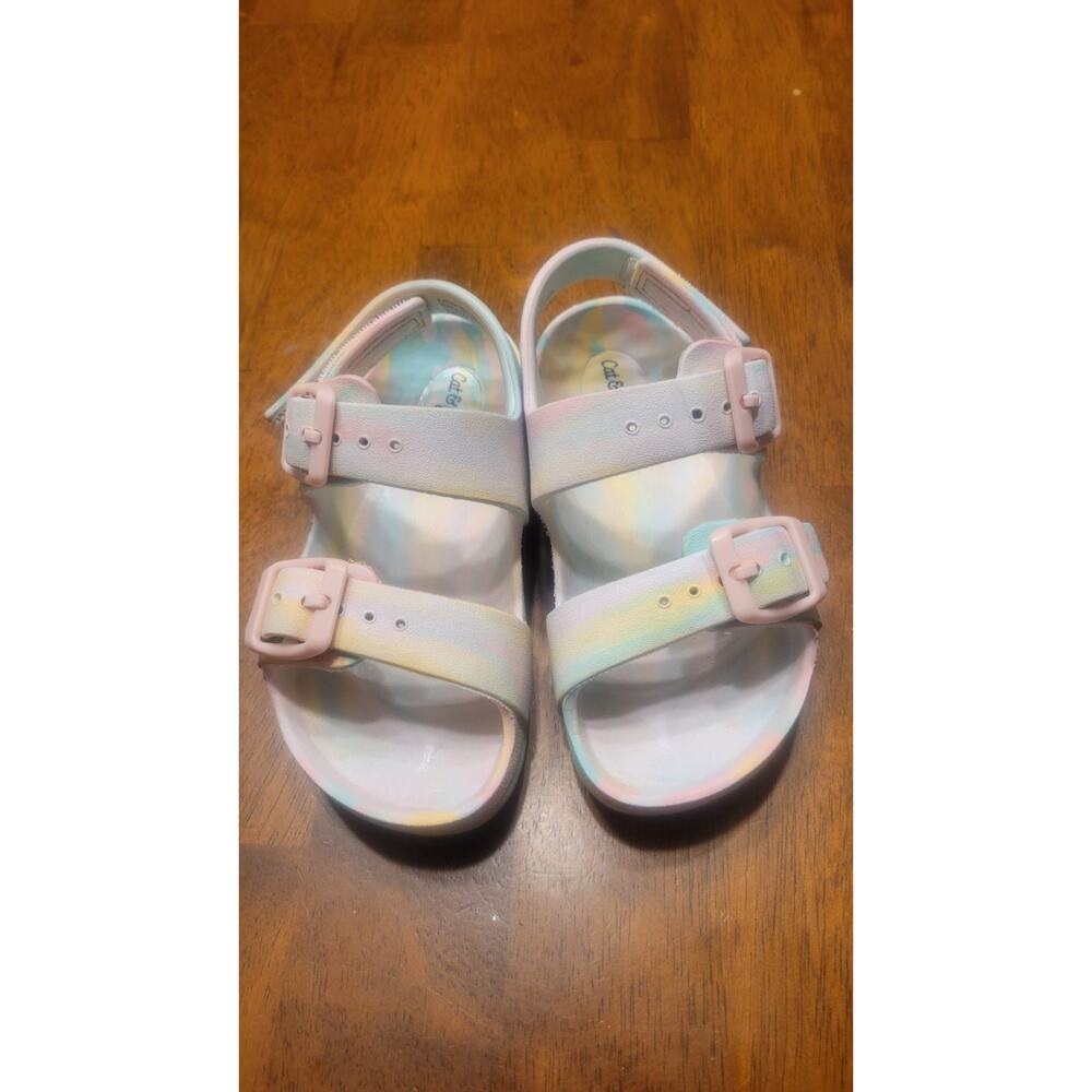 Cat & Jack Toddler Sandals Size 8 Velcro Rainbow Double Buckle Adjustable Summer
